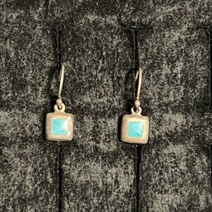 Vintage .925 Silver Turquoise Navajo Native American Square Drop Earrings -